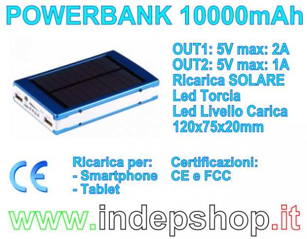 PowerBank 10000mAh - Batteria di ricarica per Smartphone e Tablet