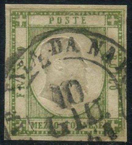 Province Napoletane 1861 - Mezzo tornese verde scuro con ottimi margini. - Sassone N. 17c