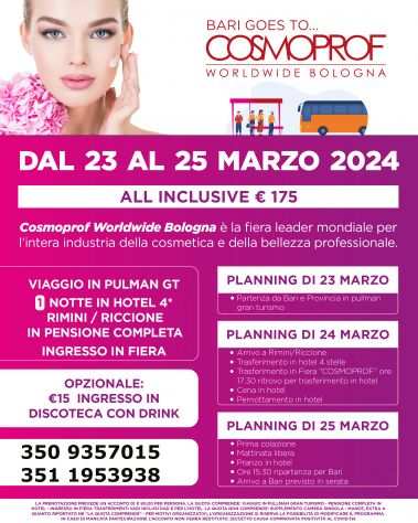 Pullman per il Cosmoprof di Bologna 2024 Bus Hotel 4 da Bari e Provincie
