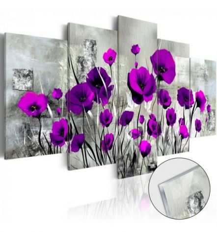 Quadro Con I Fiori Viola Cm.100x50 O 200x100 Su Vetro Acrilico