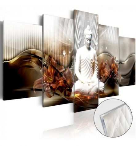 Quadro Con Vetro Acrilico Buddha Bianco Cm.100x50 E 200x100