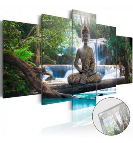 Quadro Con Vetro Acrilico Buddha Sulla Cascata 100x50 E 200x100