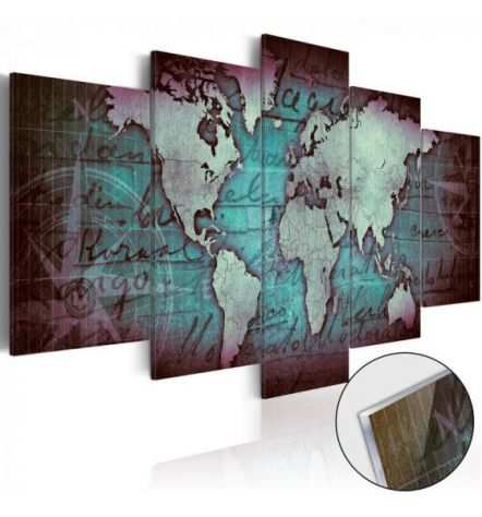 Quadro Con Vetro Acrilico Mappa Del Mondo Cm. 100x50 E 200x100