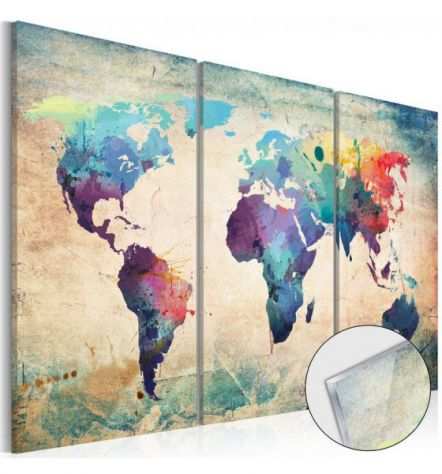 Quadro Con Vetro Acrilico Mappamondo Color Cm.120x80 -90x60 - 60x40