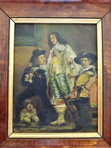 Quadro d antan dipinto a olio ldquo Cavalieri ai tempi di Luigi XIII ldquo , firm