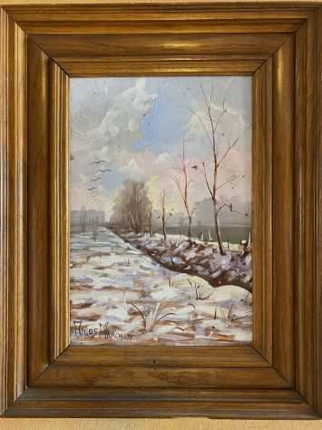 Quadro dipinto a mano nevicata