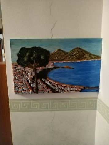 Quadro legno con base ceramica fredda con rilievo in pietra naturale Napoli