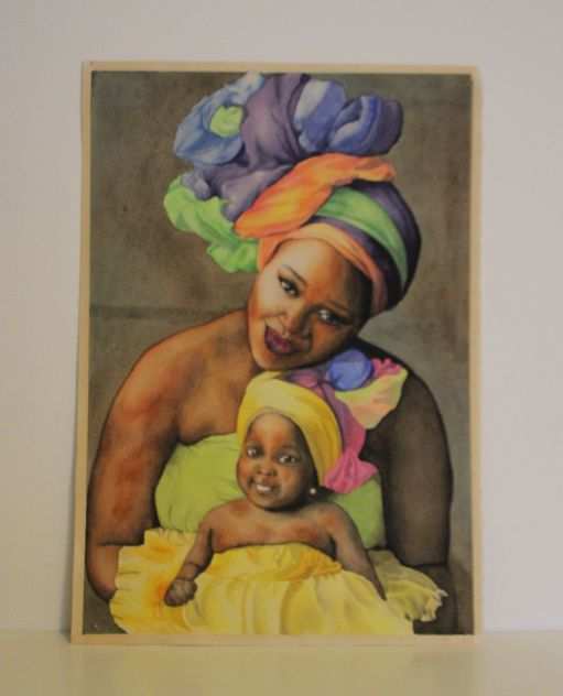 Quadro Madonna con bambina, acquerello su carta cotone satinata.