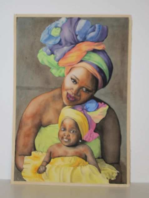 Quadro Madonna con bambina, acquerello su carta cotone satinata.
