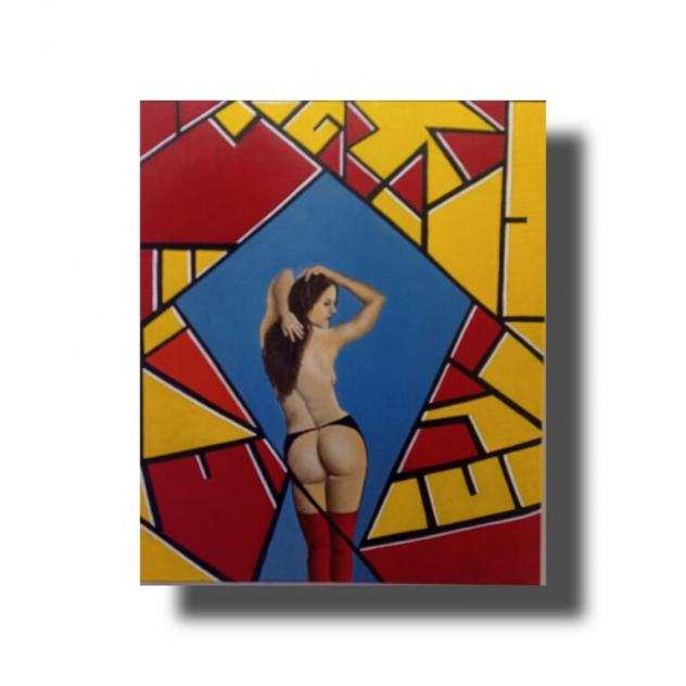 Quadro nudo femminile astratto geometrico dipinto