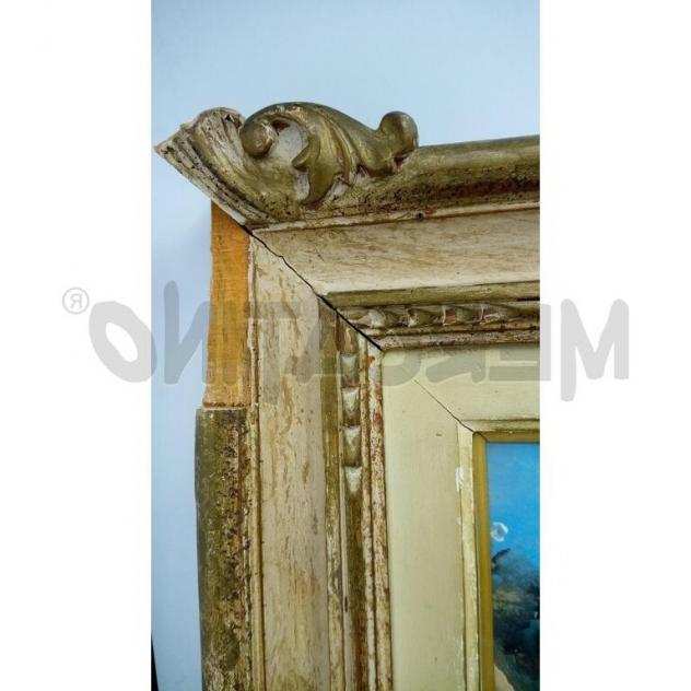 Quadro olio su tavola astratto paesaggio montano cornice legno chiaro