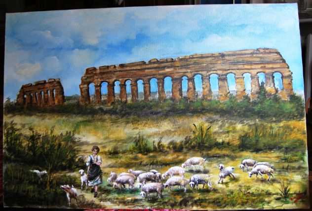 quadro olio su tela 60x90 mura romane