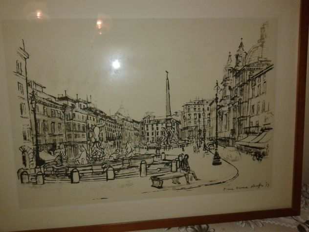 Quadro piazza navona maffri 51 disegnato a mano