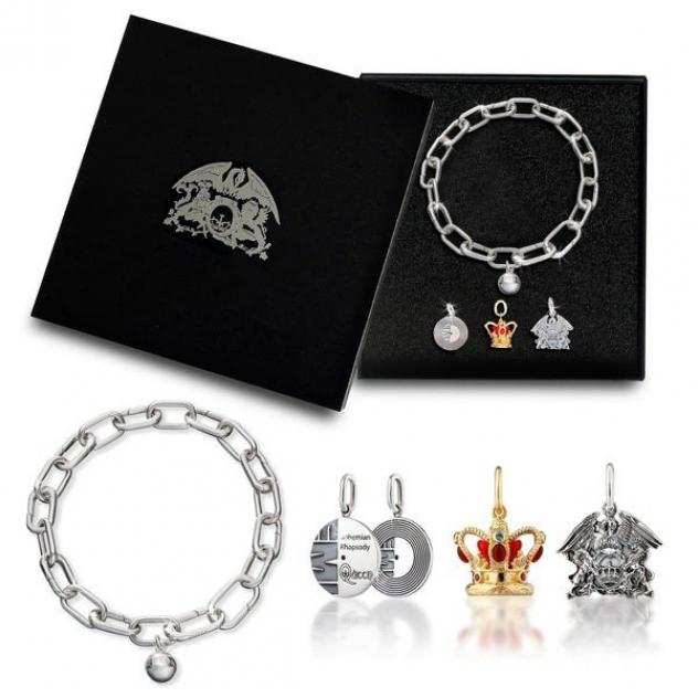 Queen - The Official Queen Silver Charm Bracelet with 3 Charms - Cofanetto in edizione limitata - Varie incisioni (come mostrato in descrizione) - 202