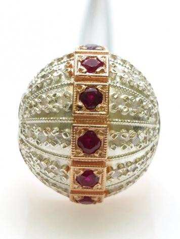 quotNO RESERVE PRICEquot - 9 kt Argento, Oro rosa - Anello Rubino - Diamanti