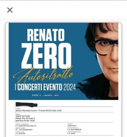 Renato Zero 5 Marzo 2024 Firenze ore 2100