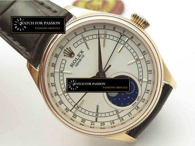 REPLICA ROLEX CELLINI MOON RG RXW BEST EDITION QUADRANTE BIANCO SU CINTURINO IN PELLE MARRONE