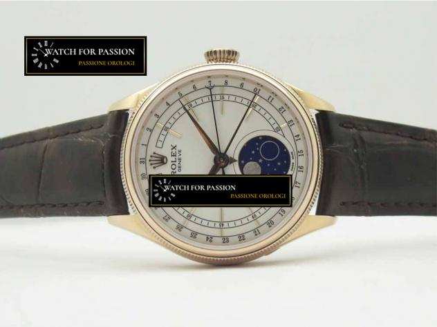 REPLICA ROLEX CELLINI MOON RG RXW BEST EDITION QUADRANTE BIANCO SU CINTURINO IN PELLE MARRONE