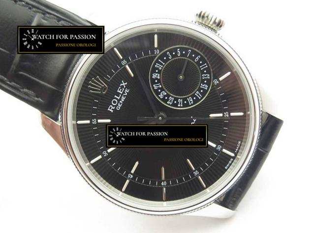 REPLICA ROLEX CELLINI REAL DATE BEST EDITION QUADRANTE NERO E LANCETTE NERE, CINTURINO NERO IN PELLE