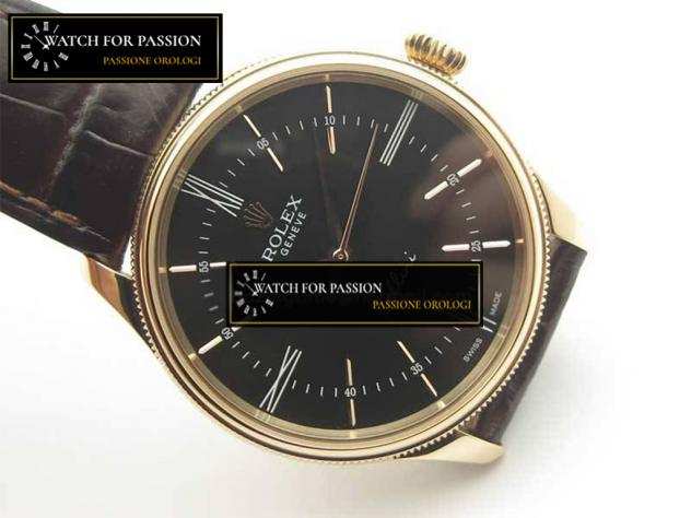 REPLICA ROLEX CELLINI TIME RG MKF BEST EDITION QUADRANTE NERO, LANCETTE ROMANE, CINTURINO NERO