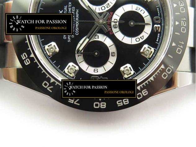 REPLICA ROLEX DAYTONA 116519 BEST EDITION 904L CASSA SS MARCATORI DIAMANTI NERI MARKER SU CINTURINO IN GOMMA NERO