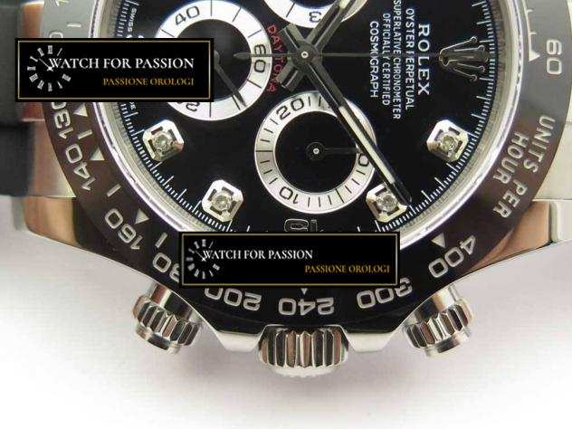 REPLICA ROLEX DAYTONA 116519 BEST EDITION 904L CASSA SS MARCATORI DIAMANTI NERI MARKER SU CINTURINO IN GOMMA NERO