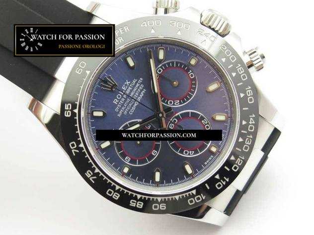 REPLICA ROLEX DAYTONA 116519 BEST EDITION 904L CASSA SS QUADRANTE BLU SU CINTURINO IN GOMMA NERO