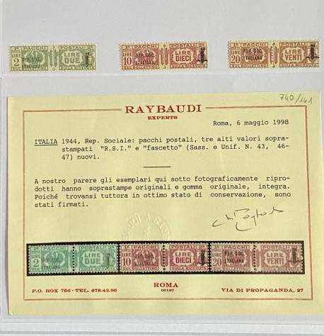 Repubblica Italiana 19441944 - tre alti valori quotfascetto e quotR.S.Iquot - Sass. e Unif. N. 43, 46-47