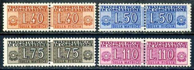 Repubblica Italiana 1953 - Pacchi in concessione filigrana ruota, serie completa di 4 valori - Sassone 14