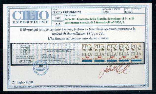 Repubblica Italiana - Libretto Giornata della Filatelia con dentellatura 14 14 X 14. Cert. Cilio