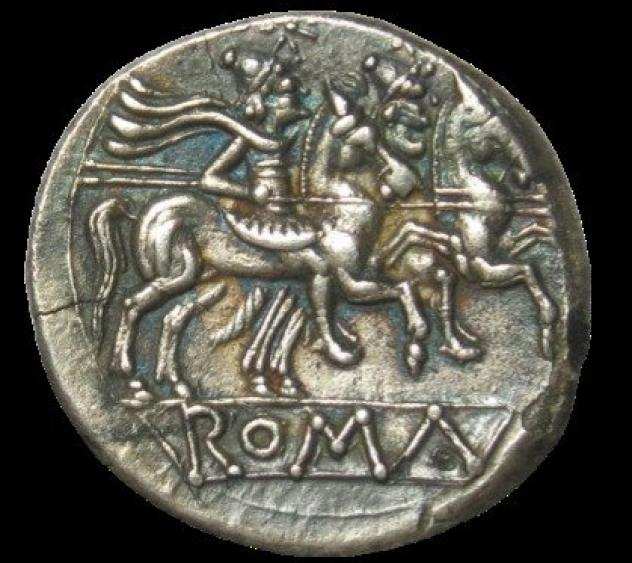 Repubblica romana. Argento Anonymous Denarius, 209-208 BC