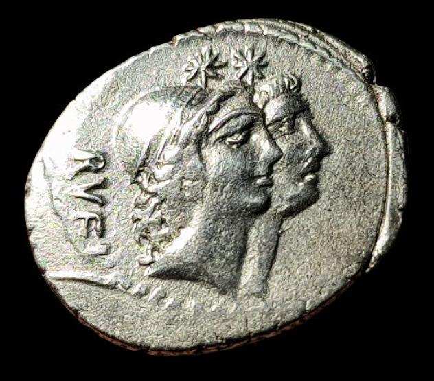 Repubblica romana. Mn. Cordius Rufus, 46 a.C.. Argento Denarius, Rome - Dioscuri