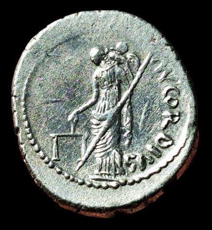 Repubblica romana. Mn. Cordius Rufus, 46 a.C.. Argento Denarius, Rome - Dioscuri