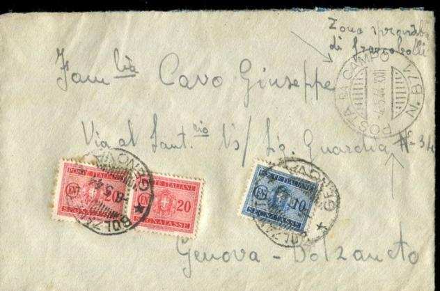 Repubblica Sociale Italiana 1944 - POSTA da CAMPO 871 - Sassone Tasse 35, 36.