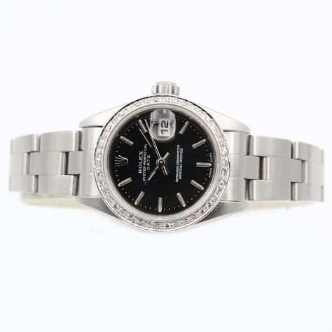 Rolex Date 79160 Ghiera Diamanti Cassa 26mm Black Dial Full Set