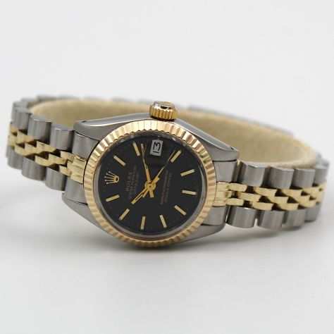 Rolex Datejust 6916 Acciaio e Oro Anni 80 Lady Quadrante Nero