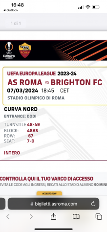 Roma-Brighton Biglietto 100 sicuro
