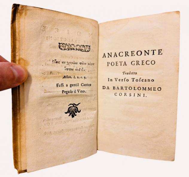 S. A. - Anacreonte tradotto dallOriginale Greco in Verso Toscano - 1723