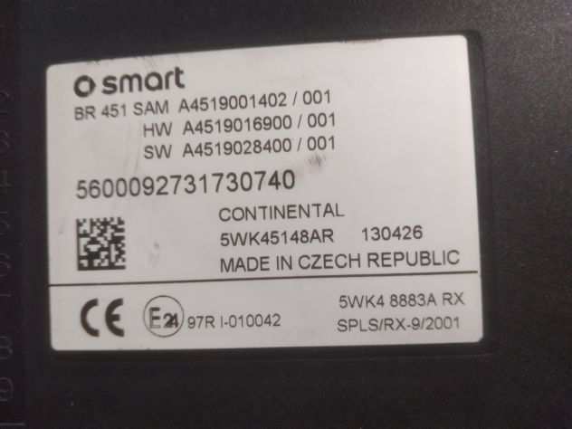 S A M Smart ForTwo W451 dal 2007 al 2015 Cod a4519016900 Body Computer Smart F