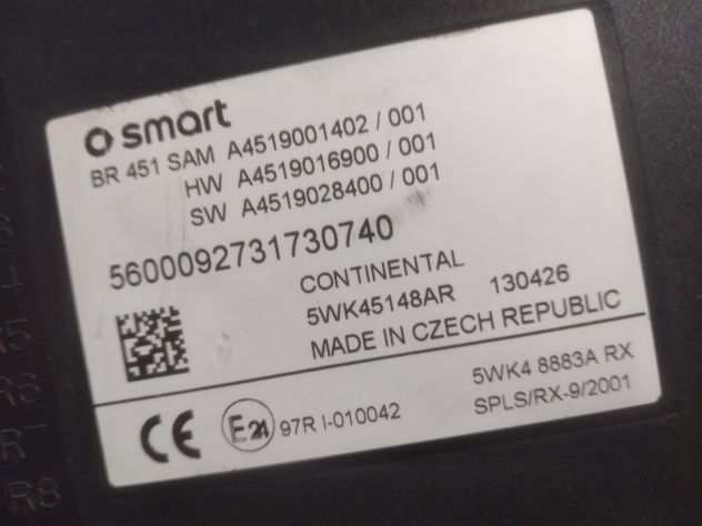 S A M Smart ForTwo W451 dal 2007 al 2015 Cod a4519016900 Body Computer Smart F