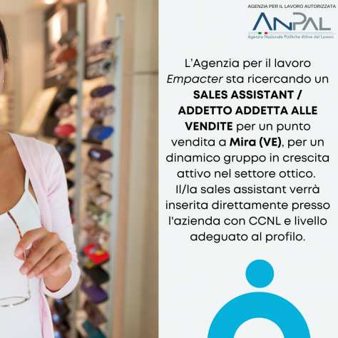 SALES ASSISTANT ADDETTO ADDETTA ALLE VENDITE MIRA