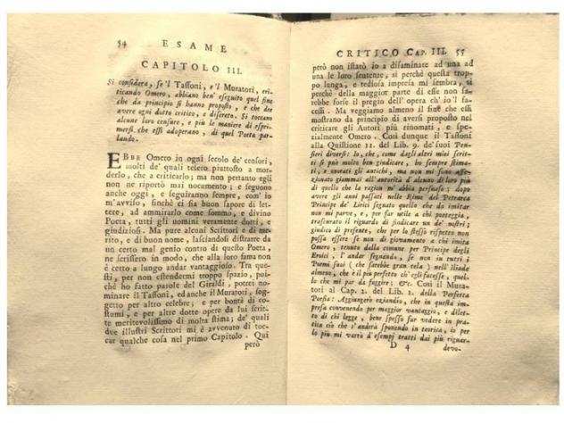 Salio Giuseppe  Comino - Esame critico intorno a varie sentenze dalcuni rinomati scrittori di cose poetiche - 1738