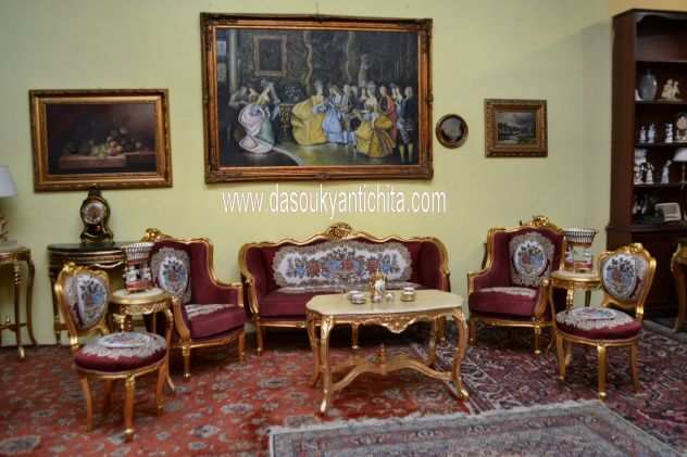 Salotto dorato a pozzetto stile Luigi XV completo di 6 pezzi