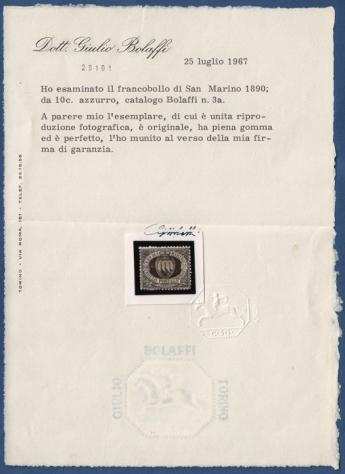 San Marino 1890 - 10 c. azzurro MNH ottima centratura - Sassone 3A
