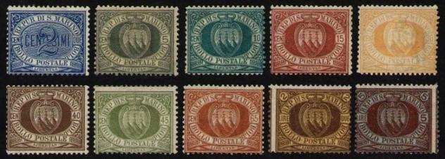 San Marino 1892 - Stemma o cifra, serie di 10 valori - Sassone 12192122