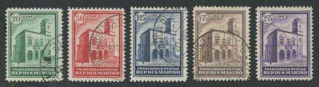 San Marino 1932 - Inaugurazione del palazzetto della posta, la serie completa di 5 valori usati - Sassone S.29