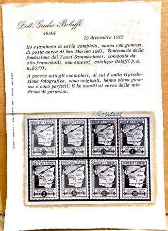 San Marino 1943 - PA non emessa Ventennale dei Fasci Sammarinesi serie completa 8v. MNH - Sassone N. 2633