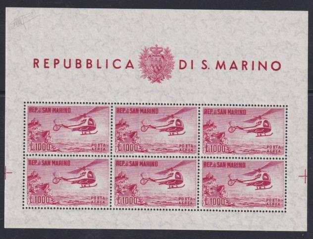 San Marino 1961 - Foglietto Elicottero nuovo gomma integra, firmato - Sassone 22 - Euro 462