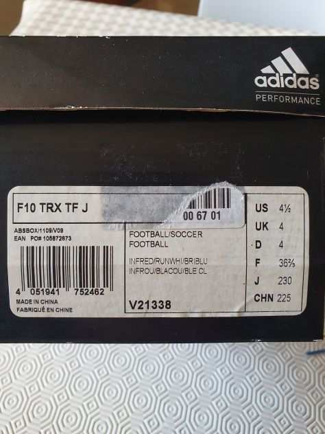Scarpe calcetto Adidas F10 TRX TF J taglia 36 23