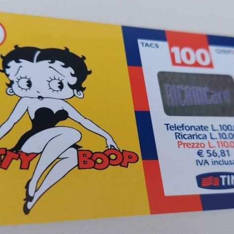 Scheda telefonica Ricarica Tim TACS GSM 100 Betty Boop 1999 K.FS INC.Fleischer